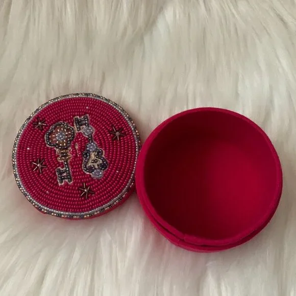 ANTHROPOLOGIE Fortune Beaded Lidded Jewelry Boxes SET in Pink/Navy Jewelry Organizers